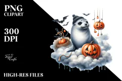 Seal Dressed for Halloween, Watercolor PNG Product Image 2