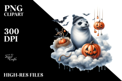 Seal Dressed for Halloween, Watercolor PNG Product Image 2