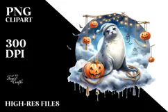 Seal Dressed for Halloween, Watercolor PNG Product Image 2