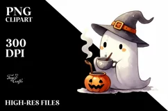 Cute Ghost Wearing Animal Print Holding Cocktail PNG Product Image 3