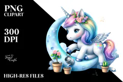 Baby Unicorn Gardening Moon | Clipart Product Image 2