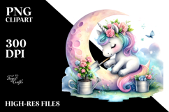 Baby Unicorn Gardening Moon | Clipart Product Image 2