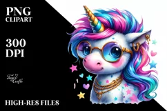 Cute Dressed Unicorn Clipart PNG Product Image 3