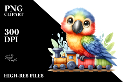 Cute Colorful Small Baby Macaw Sitting Small Train Clipart Product Image 2