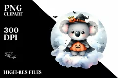 Cute Halloween Baby Koala on Moon PNG Product Image 3