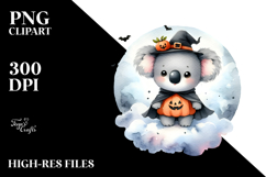 Cute Halloween Baby Koala on Moon PNG Product Image 2