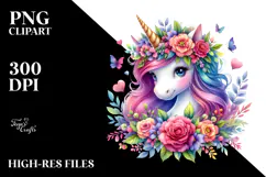 Cute Unicorn Floral Wreath PNG Product Image 2