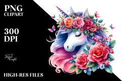 Cute Unicorn Floral Wreath, Whimsical PNG Product Image 2