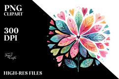 Pastel Watercolor Flower with Heart Petals, PNG Product Image 2