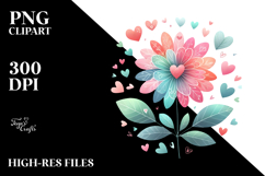 Pastel Watercolor Flower with Heart Petals, PNG Product Image 2