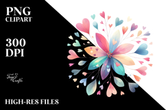Pastel Watercolor Flower with Heart Petals, PNG Product Image 2