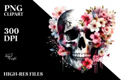 Grungy Skull with Spring Flowers, PNG Product Image 2
