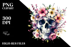Grungy Skull Spring Flowers PNG Product Image 2