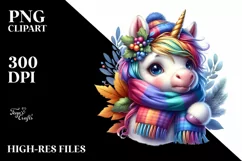 Colorful Unicorn with Winter Scarf PNG Product Image 3