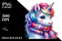 Colorful Unicorn with Winter Scarf PNG Product Image 1