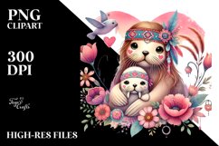 Boho Baby Walrus with Flower PNG Product Image 2