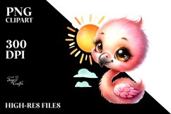 Colorful Watercolor Baby Flamingo with Sun | Sublimation | Product Image 1