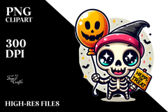 Cute Skeleton with Balloon PNG Product Image 2