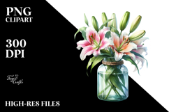 Watercolor Jar with Large Lily | Clipart Product Image 2