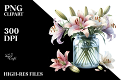 Watercolor Jar with Large Lily | Clipart Product Image 2