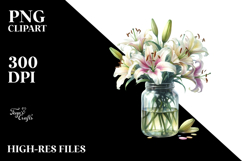 Watercolor Jar with Large Lily | Clipart Product Image 2