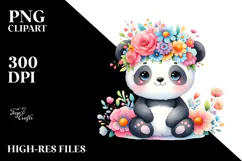 Panda Sitting Flower Crown Watercolor Clipart Product Image 2