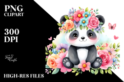 Panda Flower Crown Cartoon-Style | Clipart Product Image 2