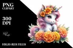 Cute Baby Unicorn Huging Flowers Clipart Product Image 1