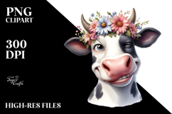 Whimsical Cow with Flower Crown, PNG Product Image 2