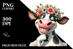 Whimsical Cow with Flower Crown, PNG Product Image 2