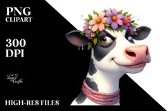 Whimsical Cow with Flower Crown, PNG Product Image 2