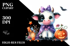 Simple Vibrant Baby Cow Halloween Drawing Sublimation Product Image 1
