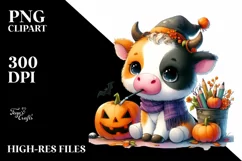 Simple Vibrant Baby Cow Halloween Drawing Sublimation Product Image 1