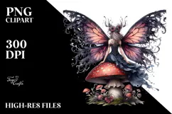 Gothic Fairy on a Mushroom, PNG Product Image 2