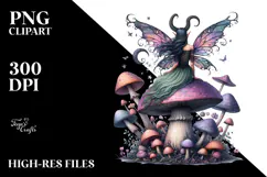 Gothic Fairy on a Mushroom, PNG Product Image 2