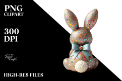 Colorful Vintage Bunny Sitting View from Back with Bow, PNG Product Image 2