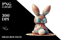 Colorful Vintage Bunny Sitting View from Back with Bow, PNG Product Image 2