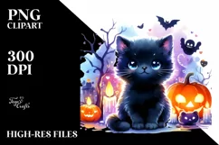 Vibrant Drawing of Baby Black Cat | Clipart Product Image 1
