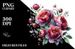 Peonies with Metallic Insertions, Watercolor PNG Product Image 2