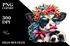 Proud Cow with Flower Crown, Transparent PNG Product Image 3