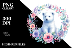 Vibrant Watercolor Polar Bear Floral Frame | Sublimation | Product Image 2
