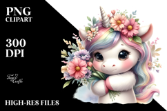 Baby Unicorn Huging Flowers | Clipart Product Image 2