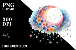 Whimsical Moon with Flowers, PNG Product Image 2