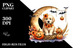Puppy on Halloween Moon with Jack-o-Lanterns PNG Product Image 2