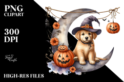 Puppy on Halloween Moon with Jack-o-Lanterns PNG Product Image 2