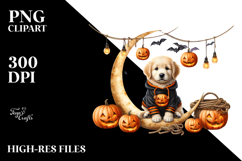 Puppy on Halloween Moon with Jack-o-Lanterns PNG Product Image 2