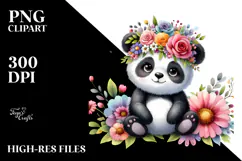 Cartoon-Style Panda with Flower Crown PNG Product Image 2