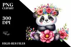 Cartoon-Style Panda with Flower Crown PNG Product Image 1