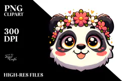 Goofy Panda with Flower Crown, PNG Product Image 2