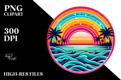 Retro Tropical Rainbow Sunset, PNG Product Image 2